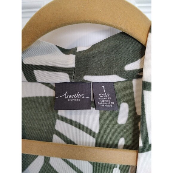 Chicos Travelers Jacket Size 1 Women Medium One Button 3/4 Sleeve Cream Green - Picture 2 of 7